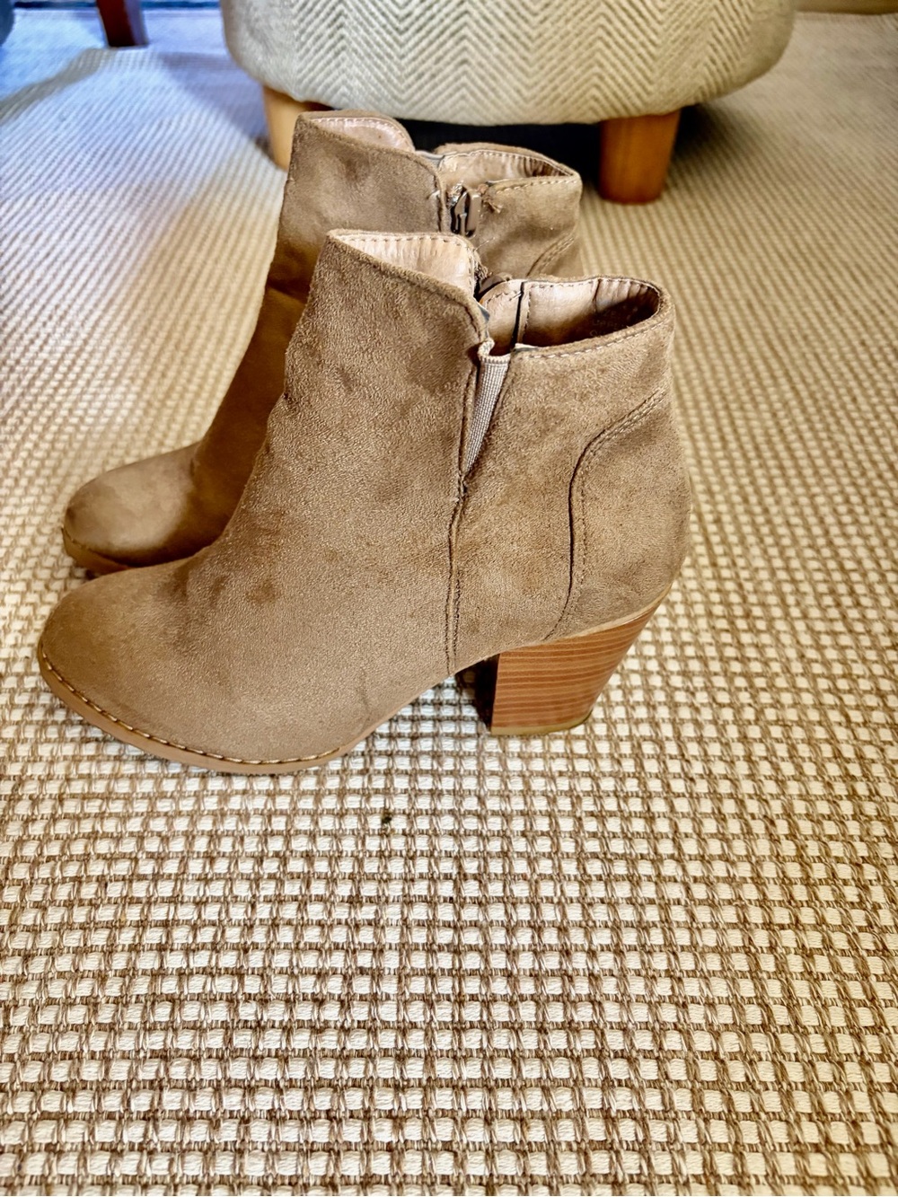 100% Vegan Suede Ankle Booties in Taupe - Classic Women’s Block Heel Boot